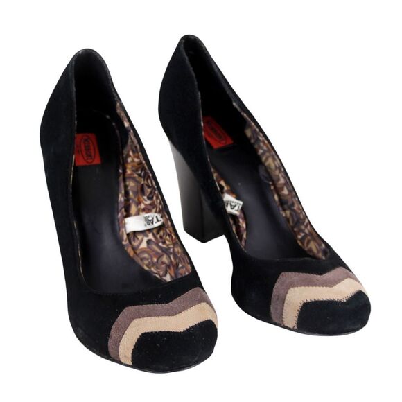 Missoni BLACK GENUINE LEATHER SUEDE HIGH HEEL ROUND TOE CLASSIC PUMP SHOES Sz 9 - Picture 1 of 12
